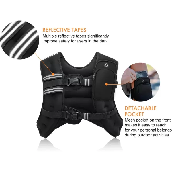 ZELUS Weighted Vest 6lb8lb12lb16lb20lb25lb30lb Weight Vest with Reflective Stripe for Workout Strength Training Running Fitness Muscle Building Weight Loss WeightliftingBlack