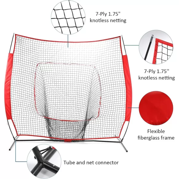 image77 Baseball Net with Tee Kit Portable Baseball Net for Hitting and Pitching Softball Net with Tee Carry Bag ampamp Weighted BaseballRed
