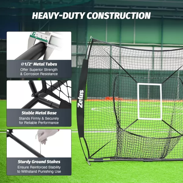 imageZELUS 7x7 ft Baseball Net Hitting and Pitching Net with Adjustable Batting Tee 2 Strike Zone Portable Baseball Backstop Net with Carry Bag Great for All Skill LevelsBlack