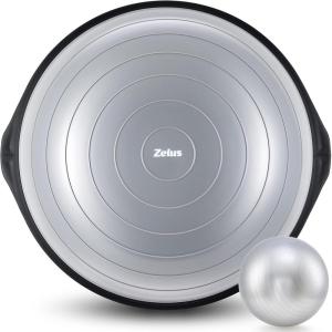 imageZELUS 25in Balance Ball  1500lb Inflatable Half Exercise Ball Wobble Board Balance Trainer w Nonslip Base  Half Yoga Ball Strength Training Equipment w 2 Bands Pump Extra Ball IncludedGray