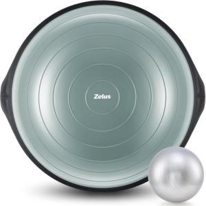imageZELUS 25in Balance Ball  1500lb Inflatable Half Exercise Ball Wobble Board Balance Trainer w Nonslip Base  Half Yoga Ball Strength Training Equipment w 2 Bands Pump Extra Ball IncludedSage Green