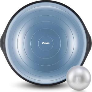 imageZELUS 25in Balance Ball  1500lb Inflatable Half Exercise Ball Wobble Board Balance Trainer w Nonslip Base  Half Yoga Ball Strength Training Equipment w 2 Bands Pump Extra Ball IncludedAiry Blue