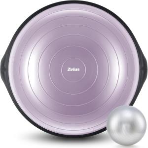 imageZELUS 25in Balance Ball  1500lb Inflatable Half Exercise Ball Wobble Board Balance Trainer w Nonslip Base  Half Yoga Ball Strength Training Equipment w 2 Bands Pump Extra Ball IncludedLilac