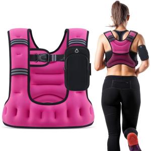 imageZELUS Weighted Vest for Women Men 68121620lb Weight Vest with Arm Pouch Reflective Strips UShaped Rucking Vest for Strength Training Muscle Building Walking Running Vest for FitnessPink