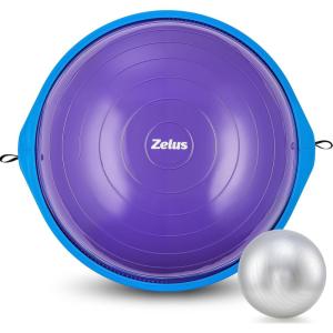 imageZELUS 25in Balance Ball  660lb Inflatable Half Exercise Ball Wobble Board Balance Trainer w Nonslip Base  Half Yoga Ball Strength Training Equipment w 2 Bands Pump Extra Ball IncludedPurple SurfaceBlue Base
