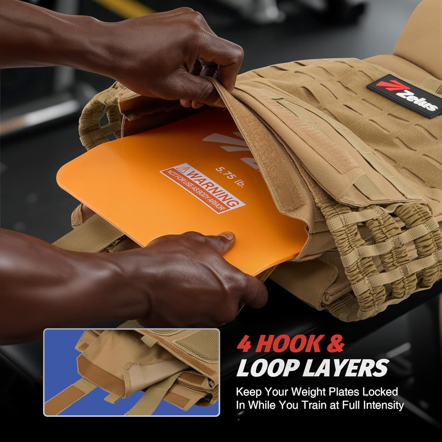 imageZELUS Tactical Weighted Vest Training Vest with MOLLE Panels Chest Pocket Weight Vest for Women Men with Adjustable Shoulder Waist Straps Tactical Training Gear for Outdoor Fitness GymKhaki