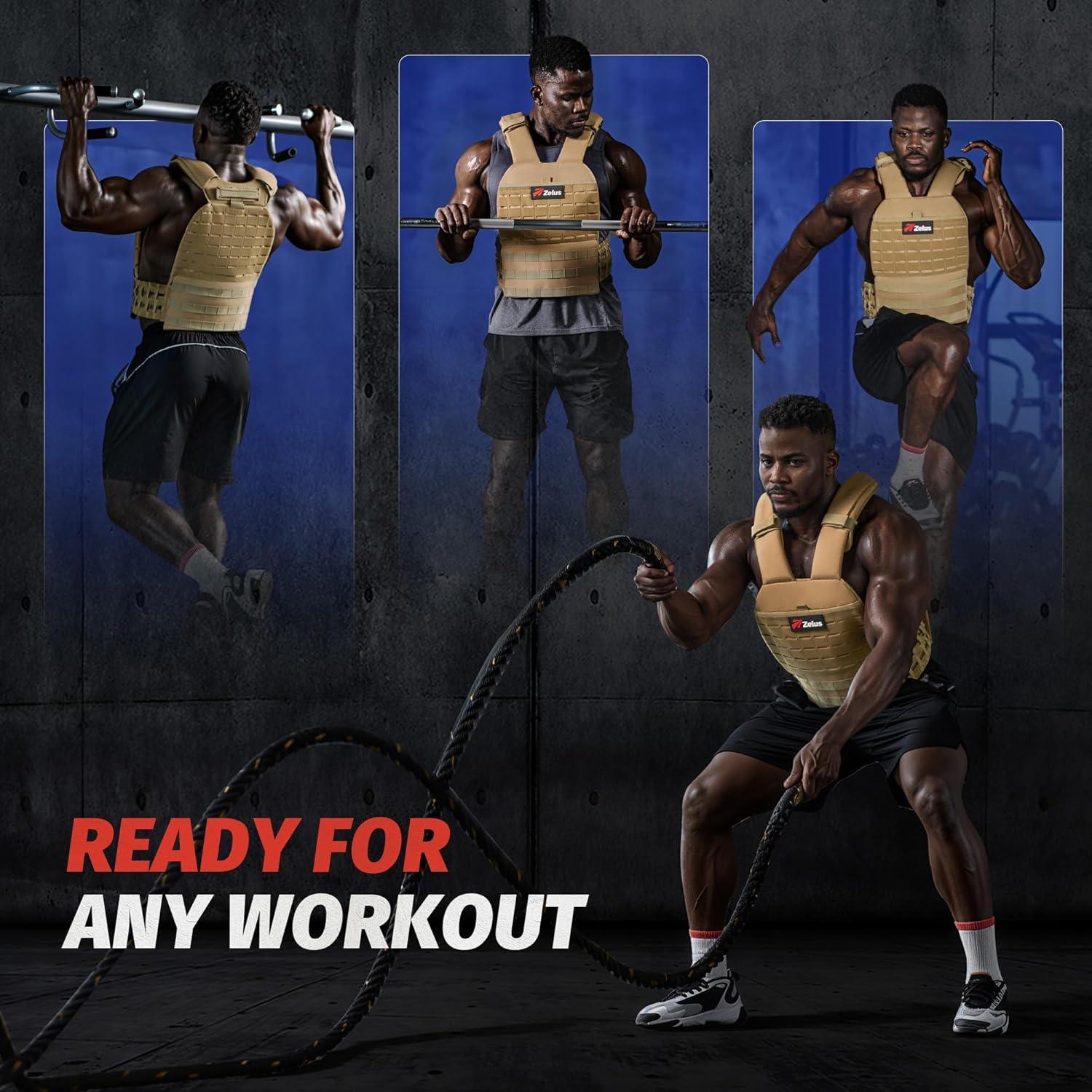 imageZELUS Tactical Weighted Vest Training Vest with MOLLE Panels Chest Pocket Weight Vest for Women Men with Adjustable Shoulder Waist Straps Tactical Training Gear for Outdoor Fitness GymKhaki