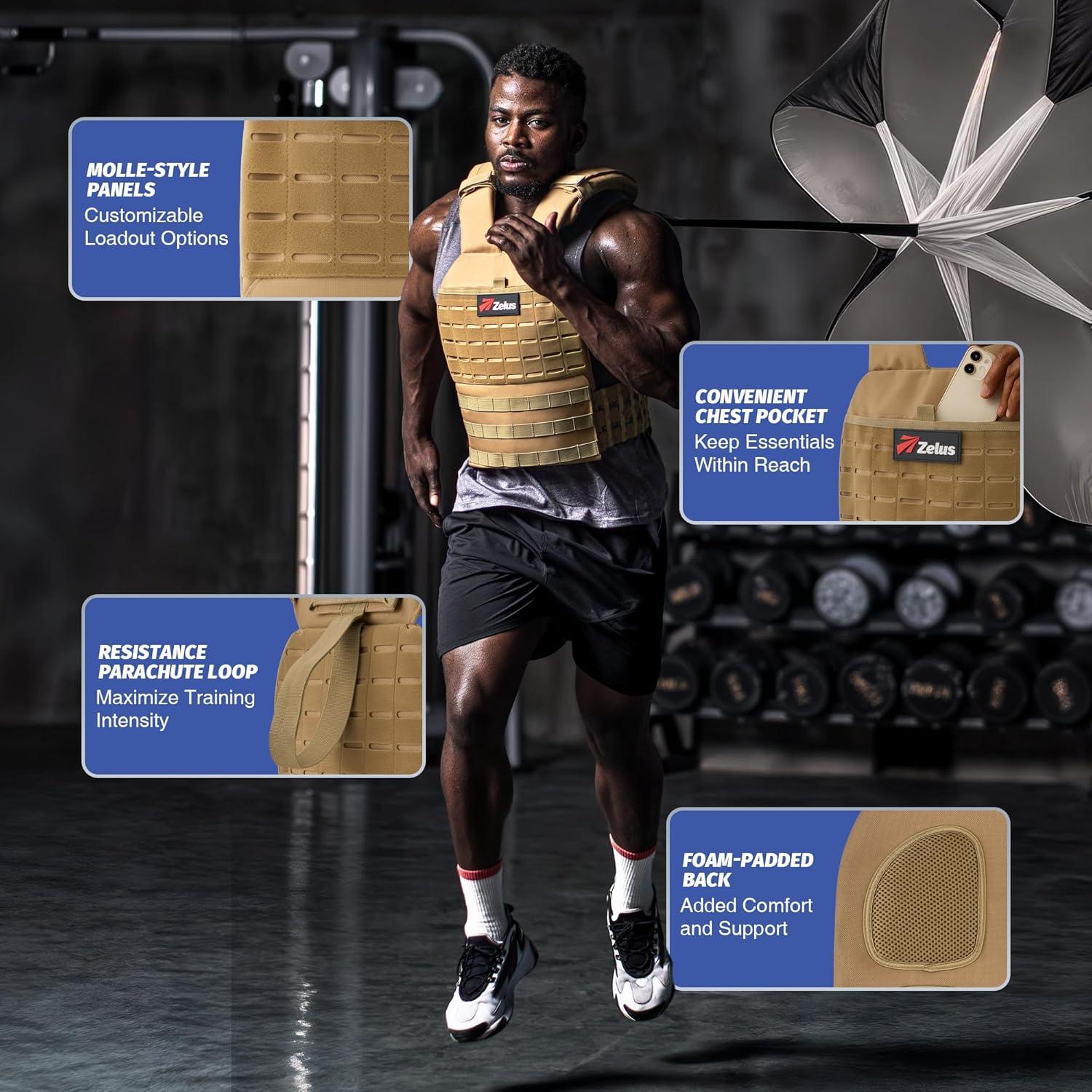 imageZELUS Tactical Weighted Vest Training Vest with MOLLE Panels Chest Pocket Weight Vest for Women Men with Adjustable Shoulder Waist Straps Tactical Training Gear for Outdoor Fitness GymKhaki