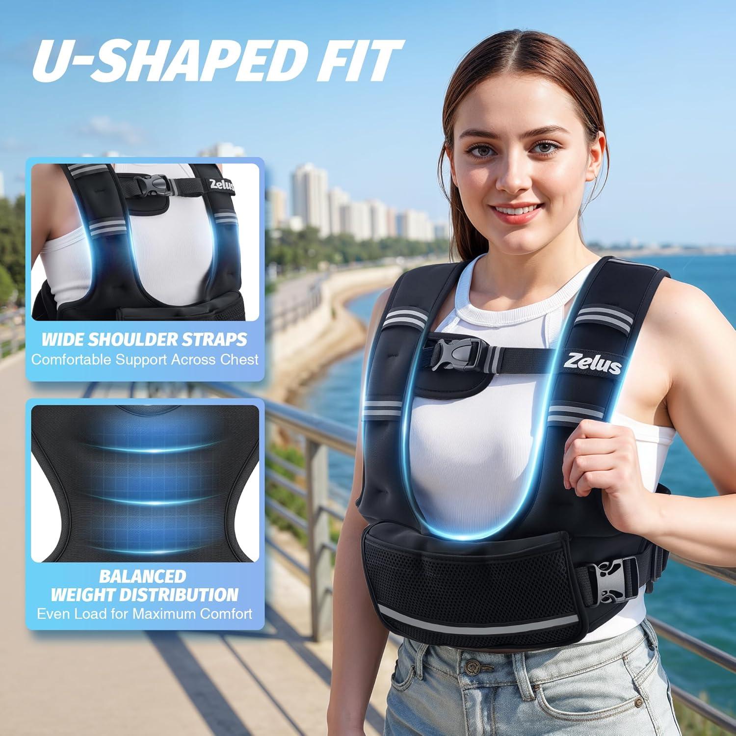 imageZELUS Weighted Vest for Women Men 410lb1120lb2032lb Adjustable Weight Vest with 6 Iron Sand Bags UShaped Rucking Vest with Adjustable Buckle Straps Workout Vest for Strength Training Black1120LB