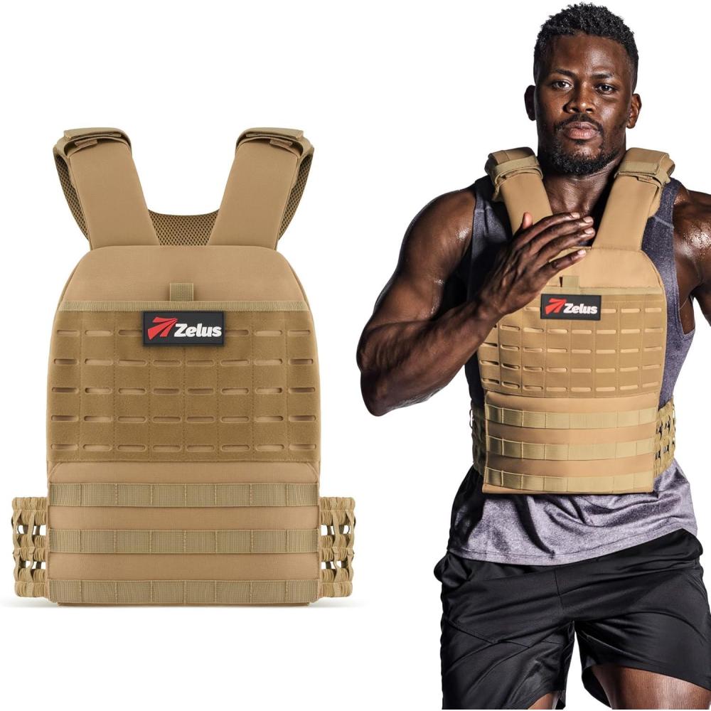 imageZELUS Tactical Weighted Vest Training Vest with MOLLE Panels Chest Pocket Weight Vest for Women Men with Adjustable Shoulder Waist Straps Tactical Training Gear for Outdoor Fitness GymKhaki