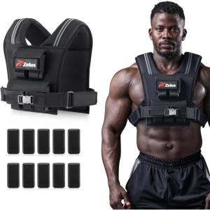 imageZELUS Weighted Vest Men 233645 lb Weight Vest with 101620 Adjustable Iron Weights for Muscle Building Strength ampamp Functional Training Weighted Vest for Men with Reflective StripsBlack