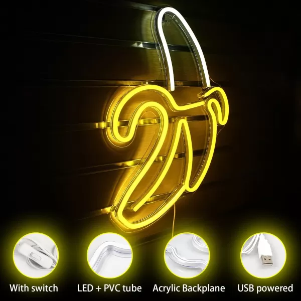 Banana Neon Signs Led Neon Lights Art Wall Decorative Lights Neon Lights for Room Wall Kids Bedroom Birthday Party Bar Decor 11x197 Warm Yellow