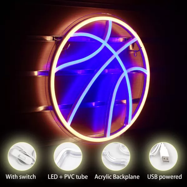 Basketball Neon Signs Sport Neon Light Led Sign Neon Sign for Bedroom Led USB Powered Switch Light up Sign Neon Sign for Wall Decor Bedroom Christmas Birthday Signs Kids GiftBlue Yellowyellowblue