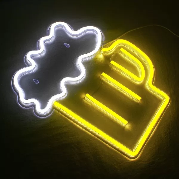 Beer Neon Signs Beer LED Signs Yellow White Neon Lights Wall Decor for Man Cave Bar Neon Night Club Beach Store Design Holiday Celebration Party Decor USB Operated142x122Byellow beer sign