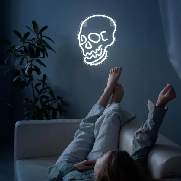 Halloween Neon Sign Skeleton Skull Led Neon Sign White Neon Light Ghost Led Sign USB Powered Switch Light up Sign Neon Signs for Wall Decor Bedroom Halloween Birthday Party SupplyWhiteWhite Skull