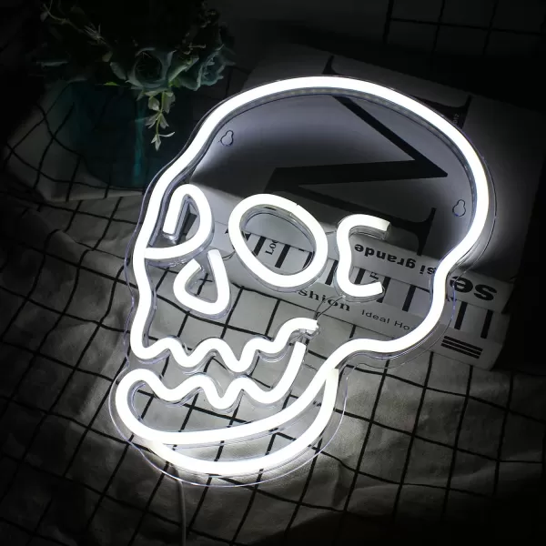 Halloween Neon Sign Skeleton Skull Led Neon Sign White Neon Light Ghost Led Sign USB Powered Switch Light up Sign Neon Signs for Wall Decor Bedroom Halloween Birthday Party SupplyWhiteWhite Skull