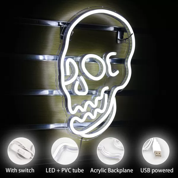 Halloween Neon Sign Skeleton Skull Led Neon Sign White Neon Light Ghost Led Sign USB Powered Switch Light up Sign Neon Signs for Wall Decor Bedroom Halloween Birthday Party SupplyWhiteWhite Skull