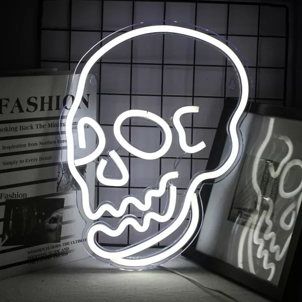 Halloween Neon Sign Skeleton Skull Led Neon Sign White Neon Light Ghost Led Sign USB Powered Switch Light up Sign Neon Signs for Wall Decor Bedroom Halloween Birthday Party SupplyWhiteWhite Skull
