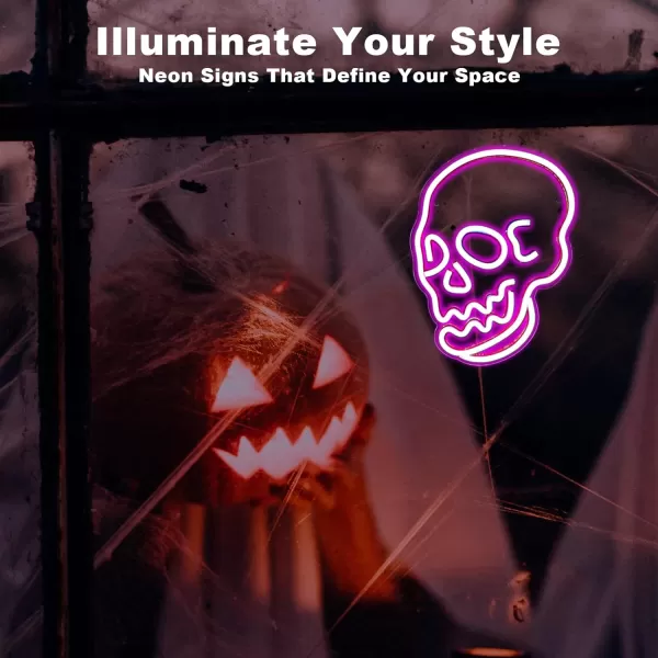 Halloween Neon Sign Skeleton Skull Led Neon Sign White Neon Light Ghost Led Sign USB Powered Switch Light up Sign Neon Signs for Wall Decor Bedroom Halloween Birthday Party SupplyWhitePink Skull