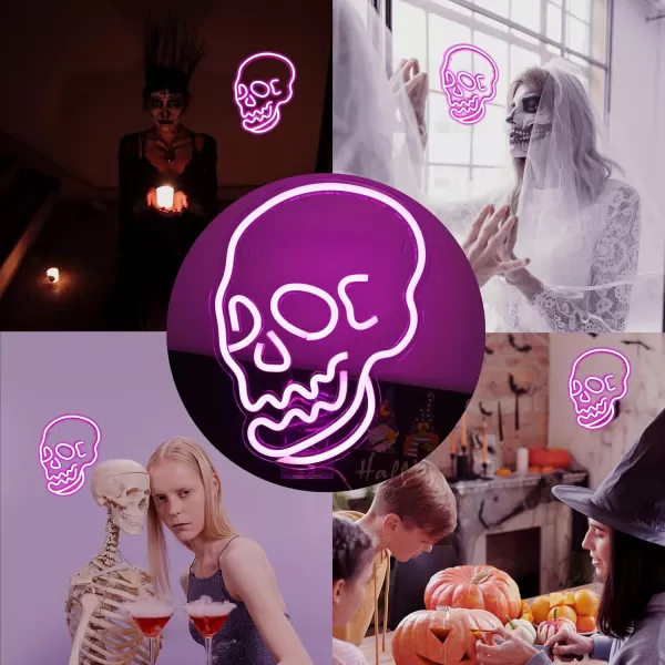 Halloween Neon Sign Skeleton Skull Led Neon Sign White Neon Light Ghost Led Sign USB Powered Switch Light up Sign Neon Signs for Wall Decor Bedroom Halloween Birthday Party SupplyWhitePink Skull