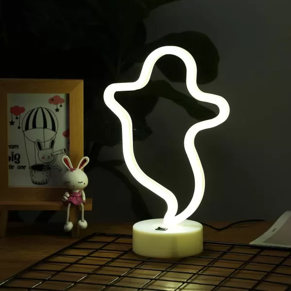 LUCUNSTAR Halloween Ghost Neon Signs Battery Powered Neon Sign LED Neon Night Light with Base Holder Table Decor for Kids Room Halloween Party DecorationsBlue GhostAwarm