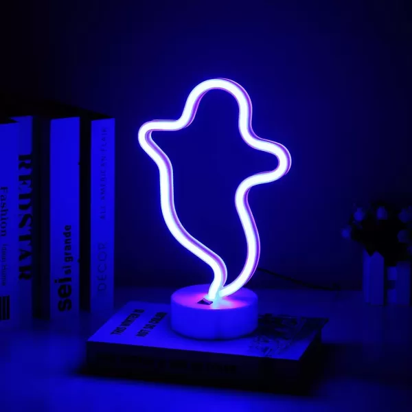LUCUNSTAR Halloween Ghost Neon Signs Battery Powered Neon Sign LED Neon Night Light with Base Holder Table Decor for Kids Room Halloween Party DecorationsBlue GhostBlue