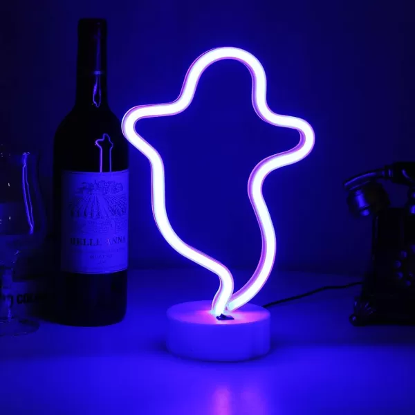 LUCUNSTAR Halloween Ghost Neon Signs Battery Powered Neon Sign LED Neon Night Light with Base Holder Table Decor for Kids Room Halloween Party DecorationsBlue GhostBlue