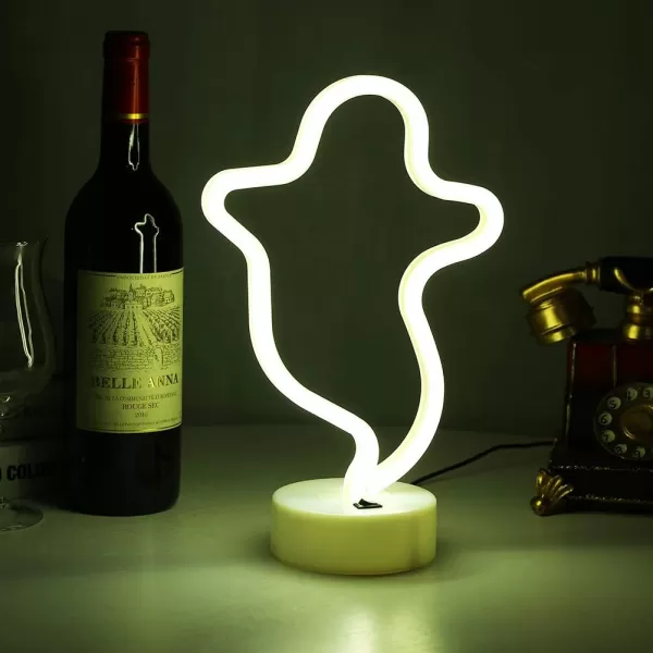LUCUNSTAR Halloween Ghost Neon Signs Battery Powered Neon Sign LED Neon Night Light with Base Holder Table Decor for Kids Room Halloween Party DecorationsBlue GhostAwarm