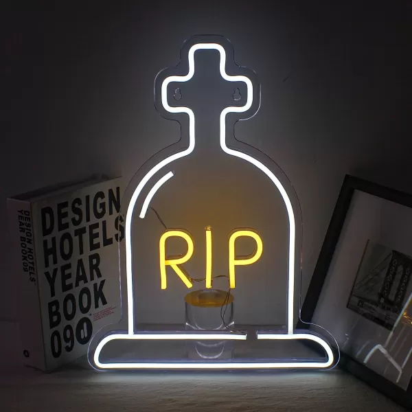 LUCUNSTAR Halloween Ghost Neon Signs Battery Powered Neon Sign LED Neon Night Light with Base Holder Table Decor for Kids Room Halloween Party DecorationsBlue GhostWarm White Cross