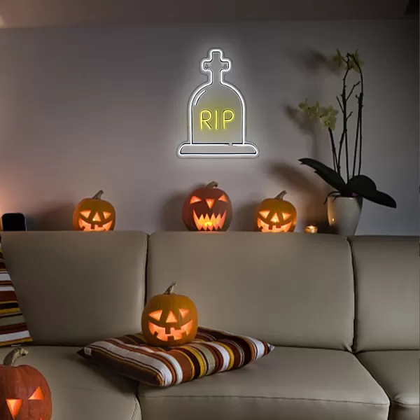 LUCUNSTAR Halloween Ghost Neon Signs Battery Powered Neon Sign LED Neon Night Light with Base Holder Table Decor for Kids Room Halloween Party DecorationsBlue GhostWarm White Cross