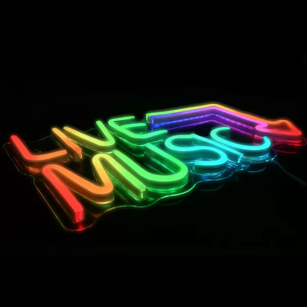 Live Music Neon Sign LED Neon Sign Large Neon Light Sign Blue and Pink Words Neon Sign for Music Studio Light up Sign USB Powered Switch Neon Sign for Wall Decor BeerBarMusic StudioBedroomPartyClubColorful music neon sign