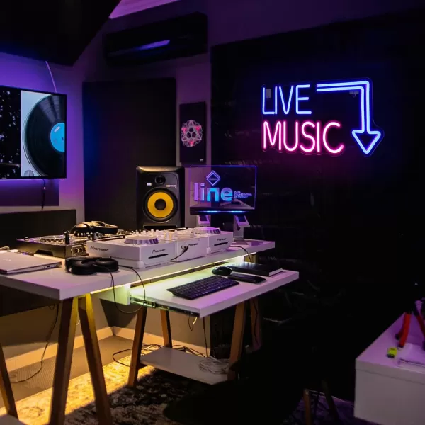 Live Music Neon Sign LED Neon Sign Large Neon Light Sign Blue and Pink Words Neon Sign for Music Studio Light up Sign USB Powered Switch Neon Sign for Wall Decor BeerBarMusic StudioBedroomPartyClubpink blue live music