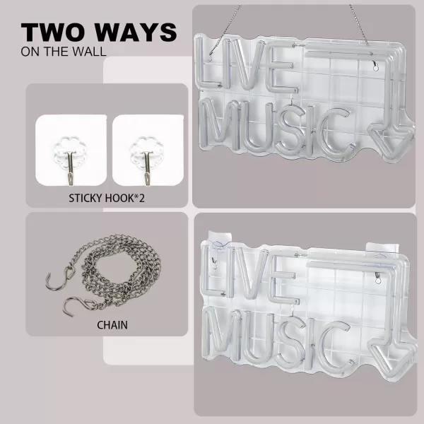 Live Music Neon Sign LED Neon Sign Large Neon Light Sign Blue and Pink Words Neon Sign for Music Studio Light up Sign USB Powered Switch Neon Sign for Wall Decor BeerBarMusic StudioBedroomPartyClubColorful music neon sign