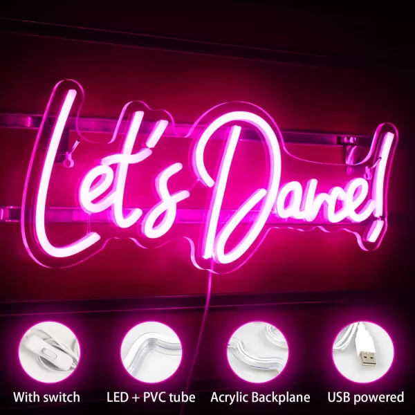 Live Music Neon Sign LED Neon Sign Large Neon Light Sign Blue and Pink Words Neon Sign for Music Studio Light up Sign USB Powered Switch Neon Sign for Wall Decor BeerBarMusic StudioBedroomPartyClubBpink lets dance