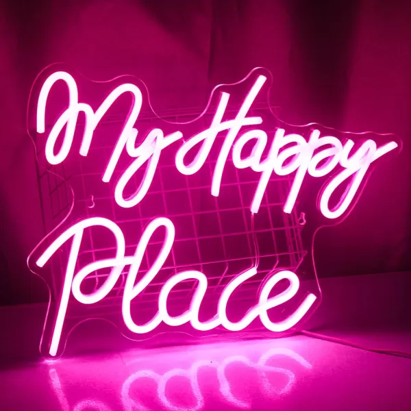 My Happy Place Neon Sign Pink Neon Signs Letters Neon Lights for Bedroom Happy Light for Wedding Decoration Birthday Party Girls Bedroom Wall DecorApink my happy