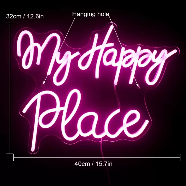 My Happy Place Neon Sign Pink Neon Signs Letters Neon Lights for Bedroom Happy Light for Wedding Decoration Birthday Party Girls Bedroom Wall DecorApink my happy
