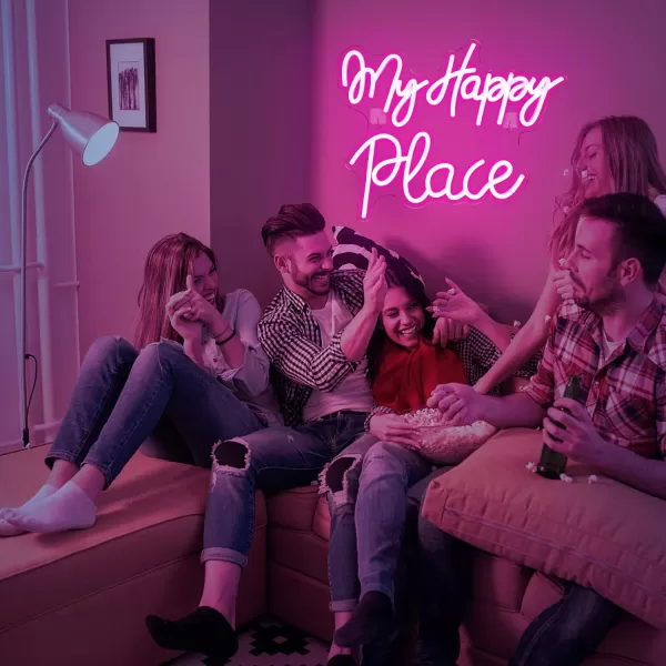 My Happy Place Neon Sign Pink Neon Signs Letters Neon Lights for Bedroom Happy Light for Wedding Decoration Birthday Party Girls Bedroom Wall DecorApink my happy