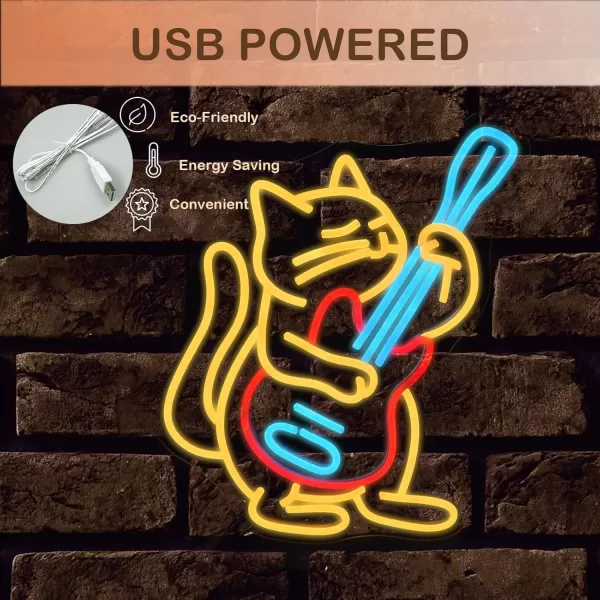 Playing Guitar Cat Neon Sign for Wall Decor Light Anime Light Up Signs Neon leds for Bedroom Store Music Bar Party Decorations Home GiftIcy Blue Red Lemon Yellow C