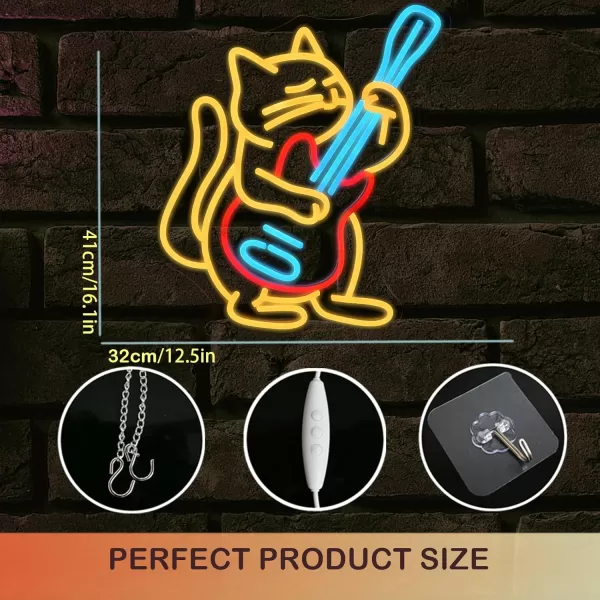 Playing Guitar Cat Neon Sign for Wall Decor Light Anime Light Up Signs Neon leds for Bedroom Store Music Bar Party Decorations Home GiftIcy Blue Red Lemon Yellow C