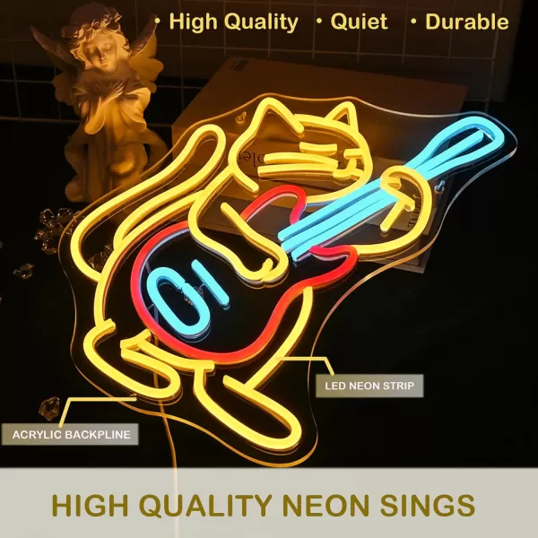Playing Guitar Cat Neon Sign for Wall Decor Light Anime Light Up Signs Neon leds for Bedroom Store Music Bar Party Decorations Home GiftIcy Blue Red Lemon Yellow C