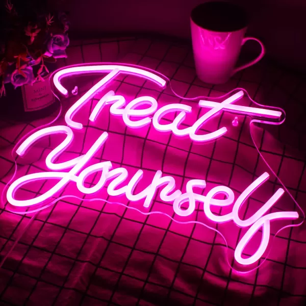 Treat Yourself Neon Signs Pink Led Sign for Bedroom Wall Letter Neon Lights Wedding Signs Neon Room Decor for Birthday Gift Party Home Decor BarApink treat yourself