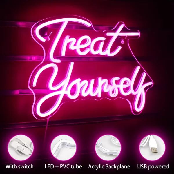 Treat Yourself Neon Signs Pink Led Sign for Bedroom Wall Letter Neon Lights Wedding Signs Neon Room Decor for Birthday Gift Party Home Decor BarApink treat yourself