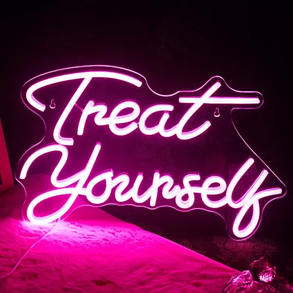 Treat Yourself Neon Signs Pink Led Sign for Bedroom Wall Letter Neon Lights Wedding Signs Neon Room Decor for Birthday Gift Party Home Decor BarApink treat yourself
