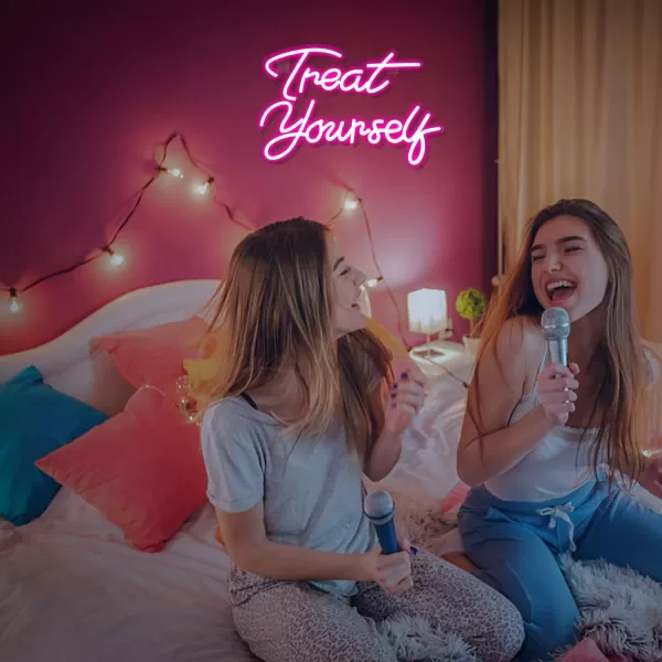 Treat Yourself Neon Signs Pink Led Sign for Bedroom Wall Letter Neon Lights Wedding Signs Neon Room Decor for Birthday Gift Party Home Decor BarApink treat yourself