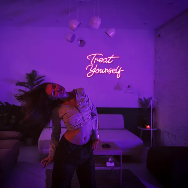Treat Yourself Neon Signs Pink Led Sign for Bedroom Wall Letter Neon Lights Wedding Signs Neon Room Decor for Birthday Gift Party Home Decor BarApink treat yourself