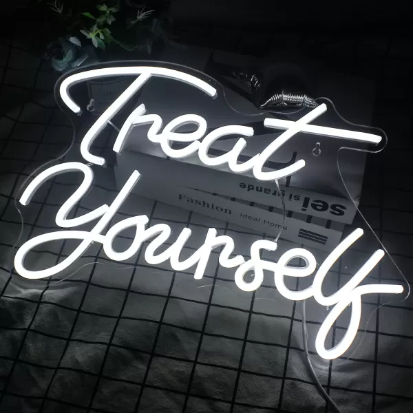 Treat Yourself Neon Signs Pink Led Sign for Bedroom Wall Letter Neon Lights Wedding Signs Neon Room Decor for Birthday Gift Party Home Decor BarAwhite treat yourself