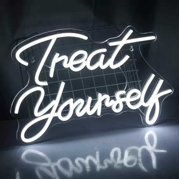 Treat Yourself Neon Signs Pink Led Sign for Bedroom Wall Letter Neon Lights Wedding Signs Neon Room Decor for Birthday Gift Party Home Decor BarAwhite treat yourself