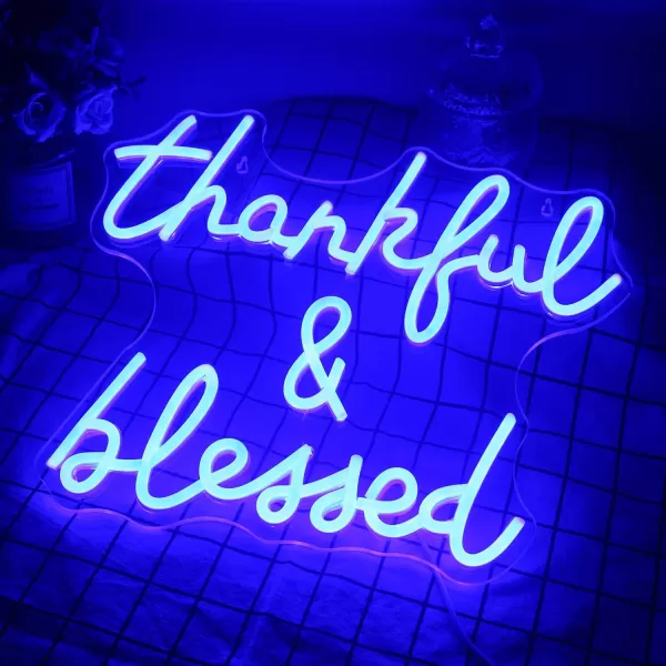 Treat Yourself Neon Signs Pink Led Sign for Bedroom Wall Letter Neon Lights Wedding Signs Neon Room Decor for Birthday Gift Party Home Decor Barblue thankful and blessed