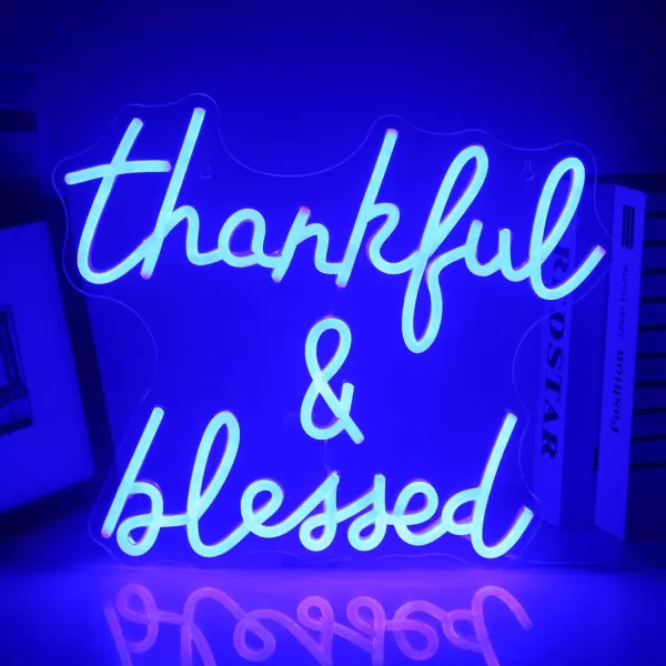 Treat Yourself Neon Signs Pink Led Sign for Bedroom Wall Letter Neon Lights Wedding Signs Neon Room Decor for Birthday Gift Party Home Decor Barblue thankful and blessed