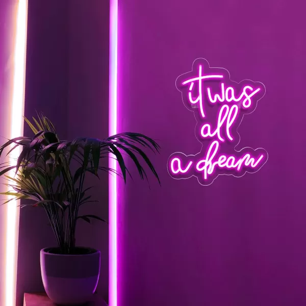 Treat Yourself Neon Signs Pink Led Sign for Bedroom Wall Letter Neon Lights Wedding Signs Neon Room Decor for Birthday Gift Party Home Decor Barit was all a dream pink